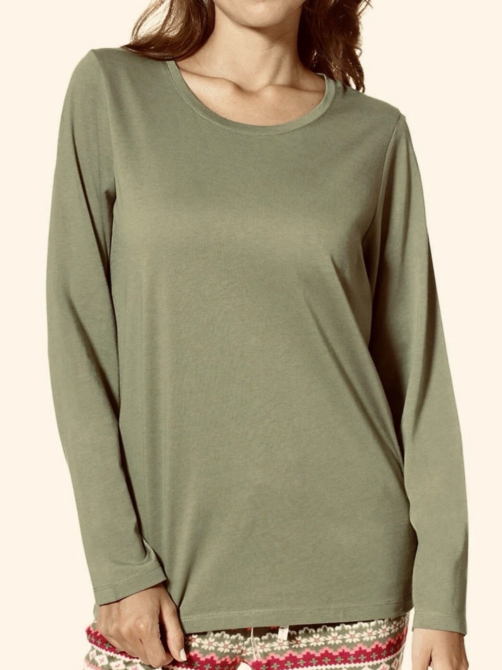 Hue Women's Long-Sleeve Crewneck Pajama Top - Loden Green, Small, $44